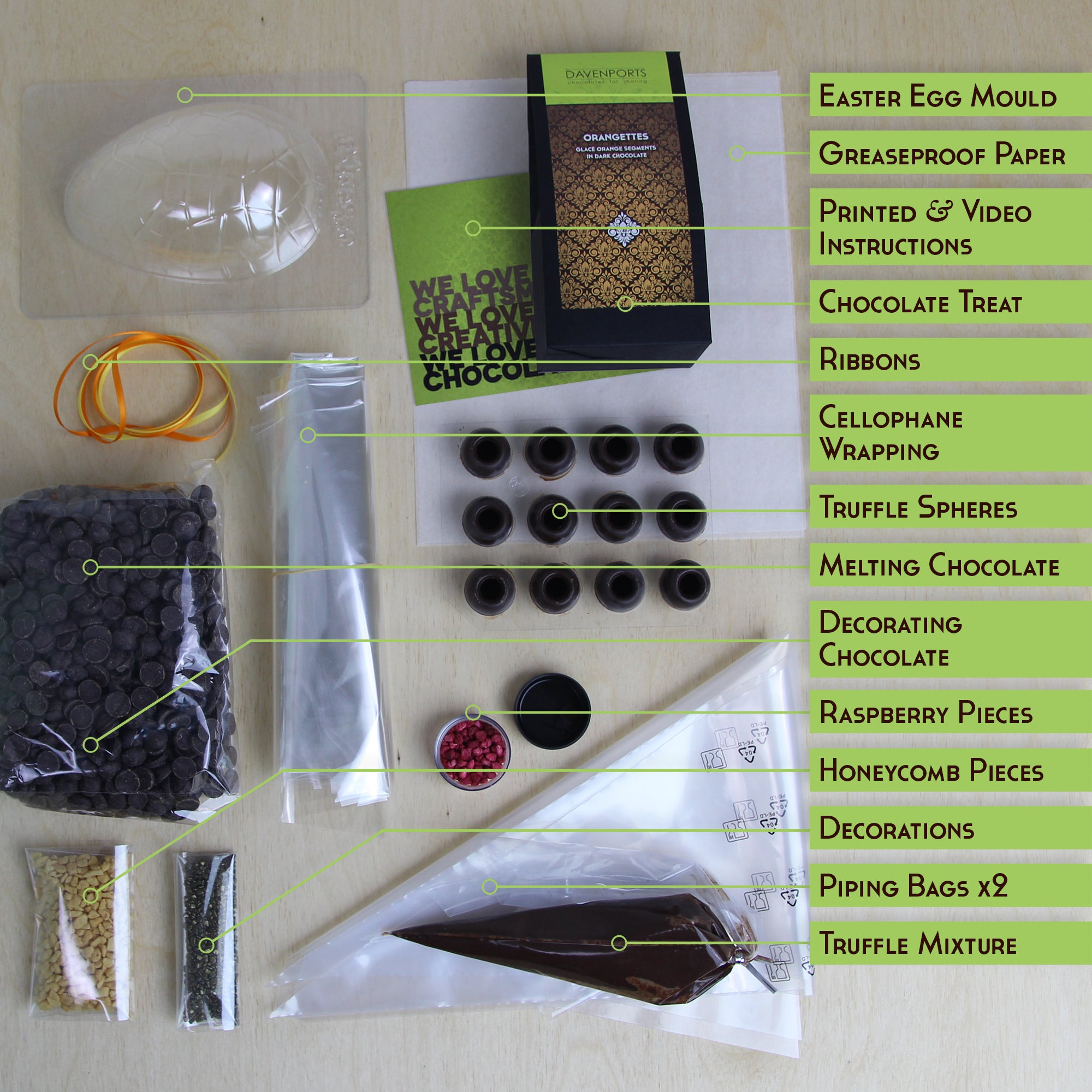 Davenport's Chocolates, Dark Chocolate Easter Egg Kit Items