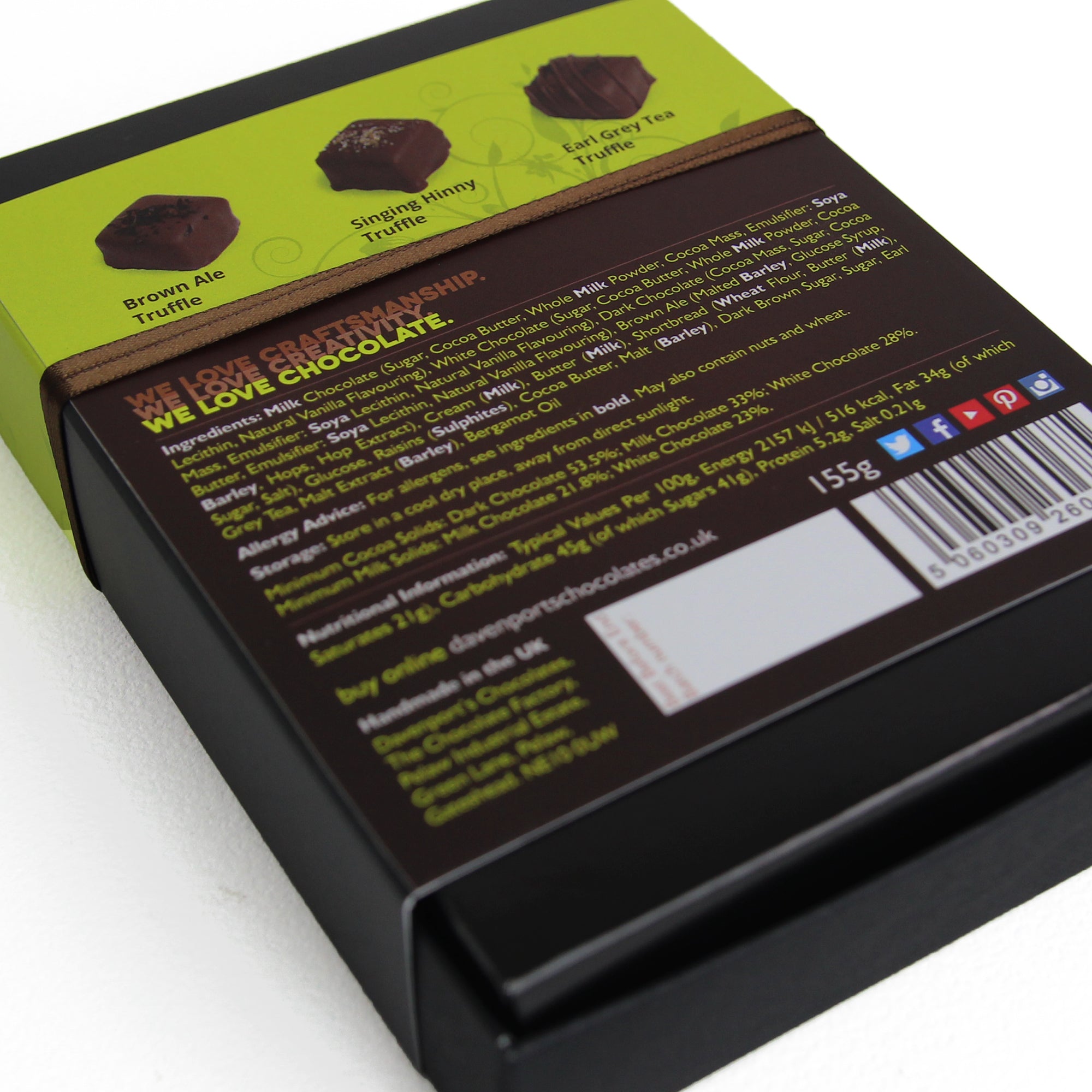 Davenport's Chocolates, Hepple Gin Chocolate Truffles back detail