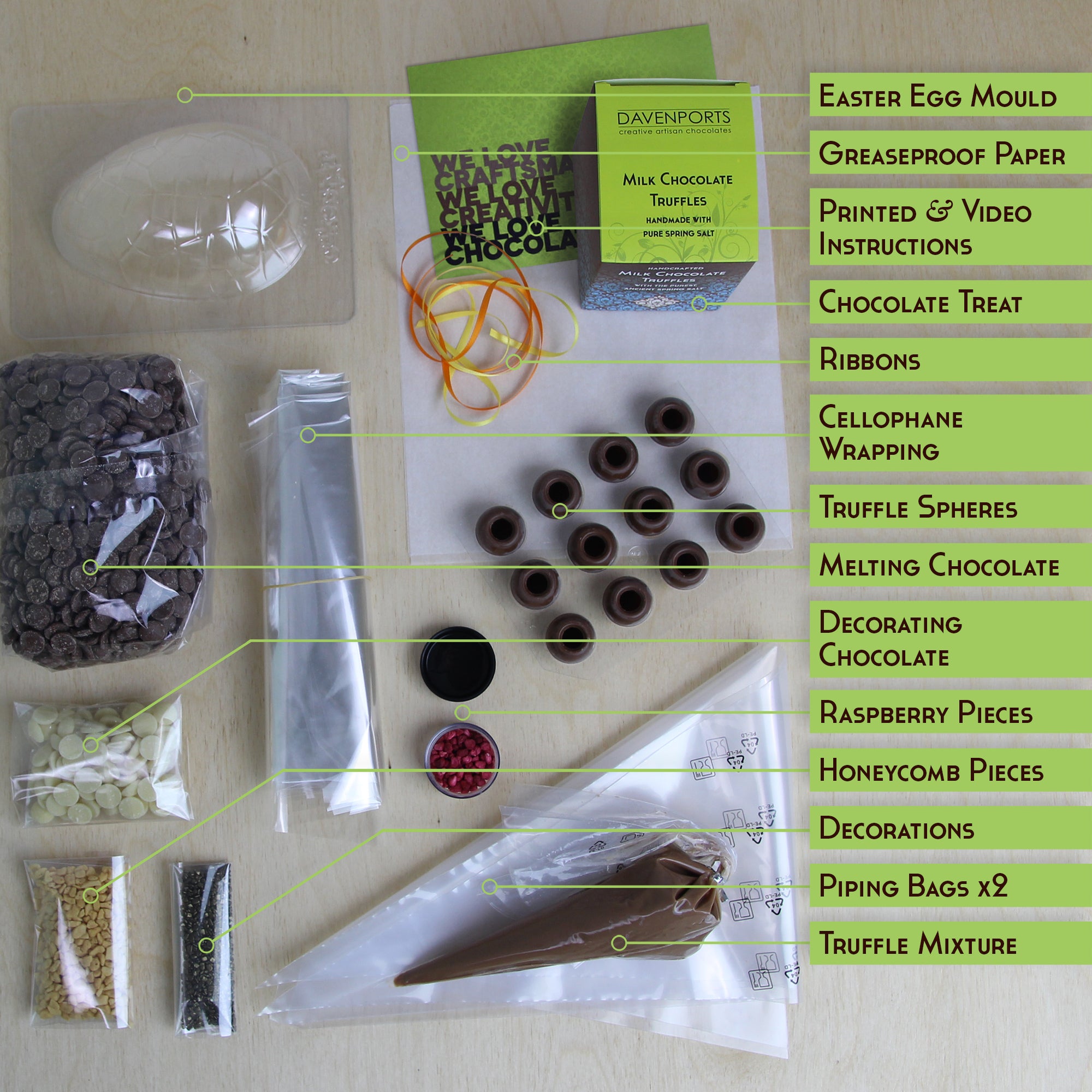 Davenport's Chocolates, Milk Chocolate Easter Egg Kit Items