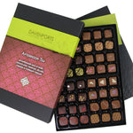 Davenports Chocolates Afternoon Tea Collection XL Gift Box opened with milk and dark chocolates shwing